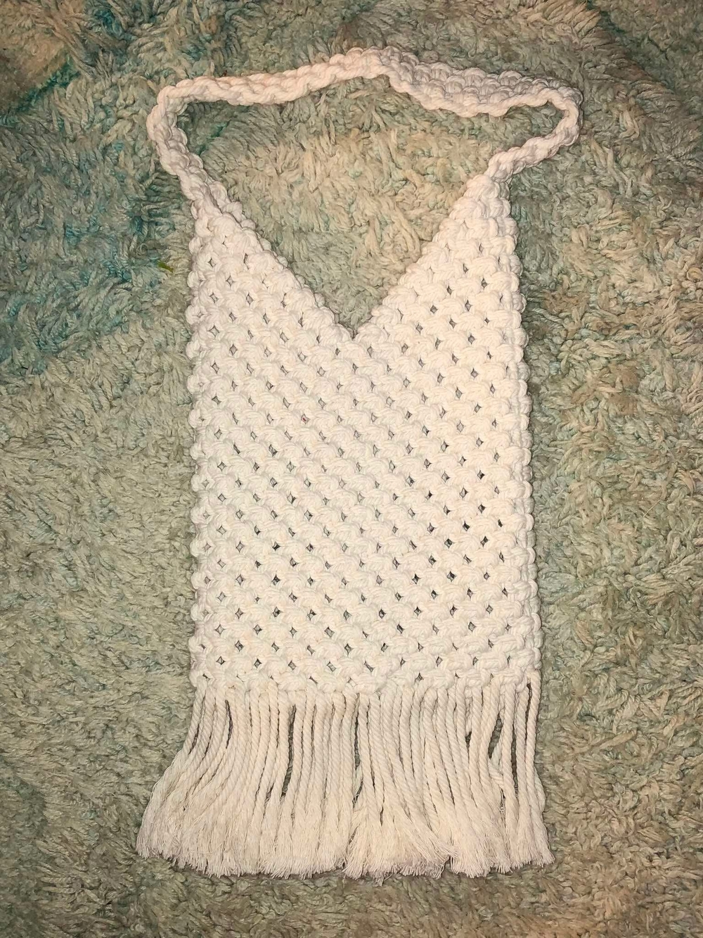 Handmade White Macramé Fringe Bag